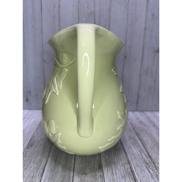 Vtg Hallmark Pitcher Sage Green Oak Leaf Design Ceramic Cottagecore 8.5" Tall - Picture 2 of 11